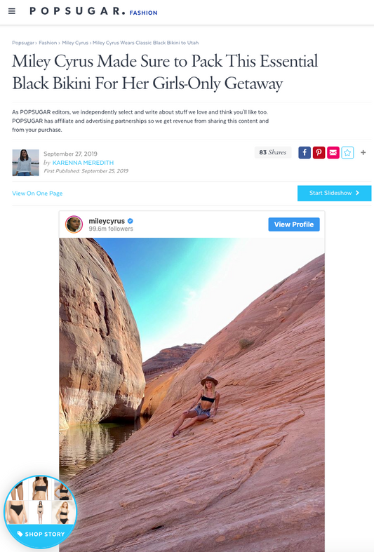 Miley Cyrus wearing a black bikini from designer Frankies Bikinis while on vacation