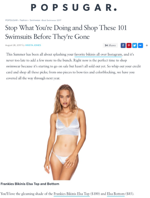 PopSugar Features Frankies Bikinis' Velvet Swim - The Elsa Bikini