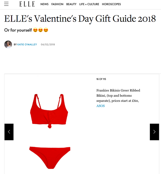 ELLE features Frankies Bikinis in Valentine's Day Gift Guide