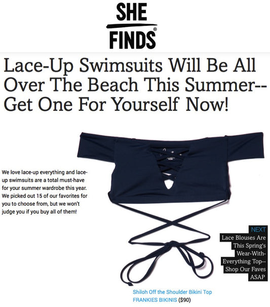 SheFinds Features Frankies Bikinis Lace Up Swimsuit