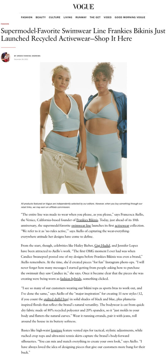 Vogue Exclusive on Frankies Bikinis Active Launch