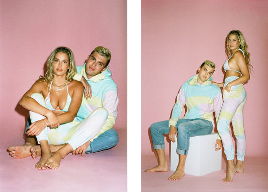 francesca aiello and her brother tanner aiello pose together in rainbow sweats