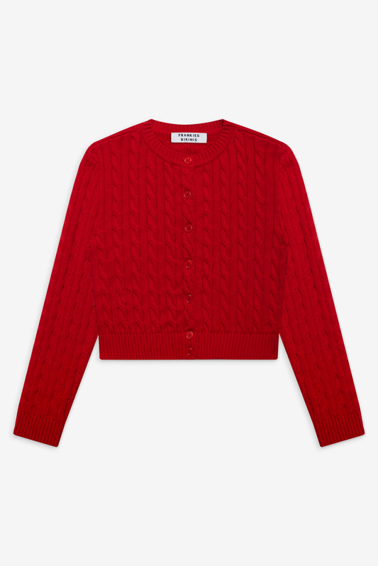 Dudley cable knit cardigan red heartstrings by Frankies Bikinis