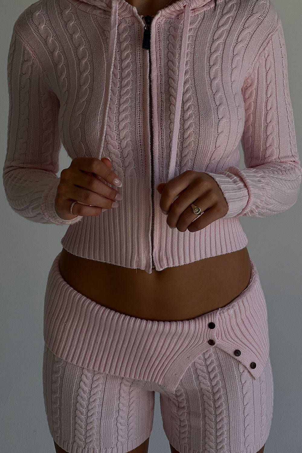 Aimee Cable Cloud Knit Hoodie  Rose Quartz