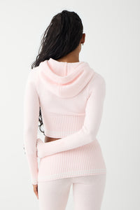 Aimee Cloud Knit Zip Up Hoodie - Rosebud Pink