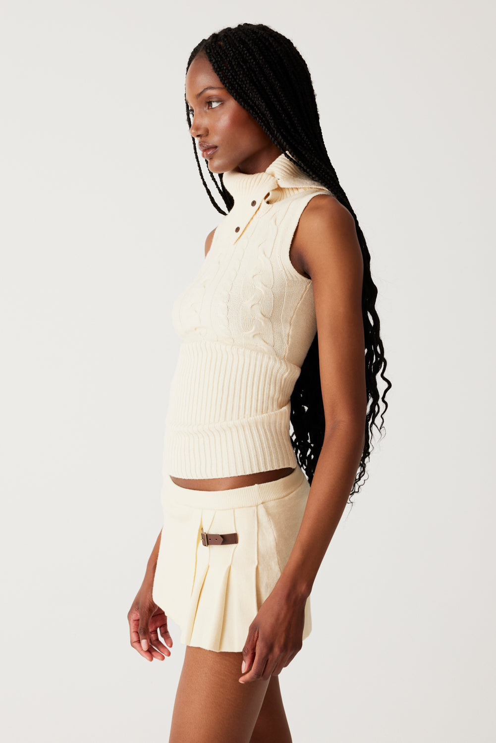Axel Cable Cloud Knit Sleeveless Sweater  French Vanilla