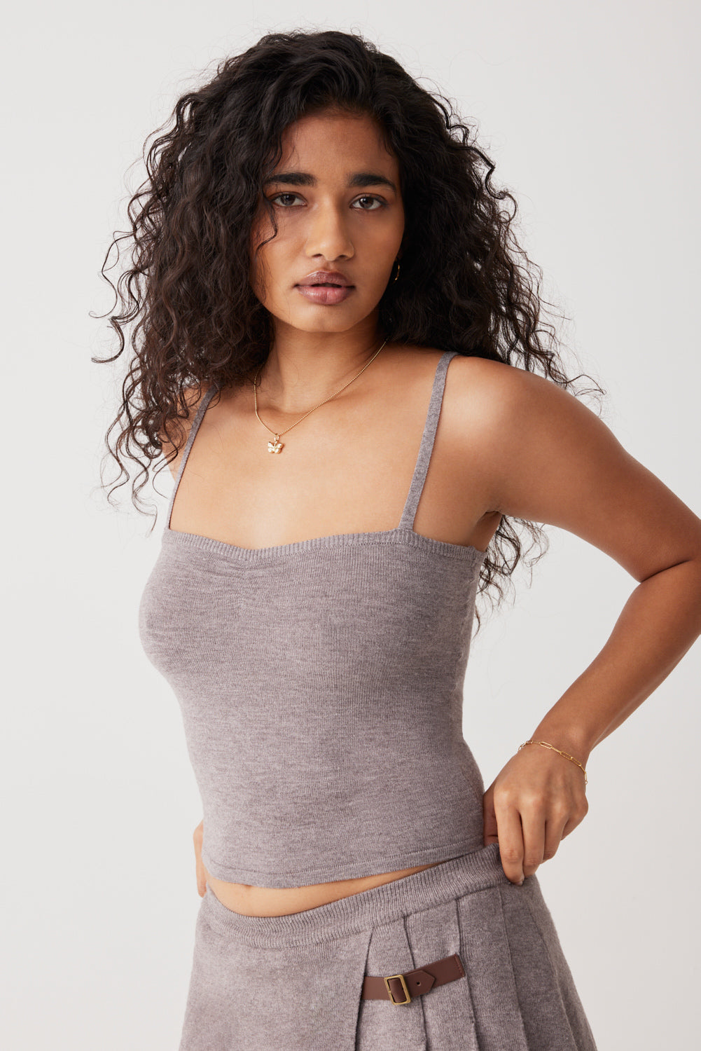 Carmen Lightweight Knit Tank  Dark Pearl