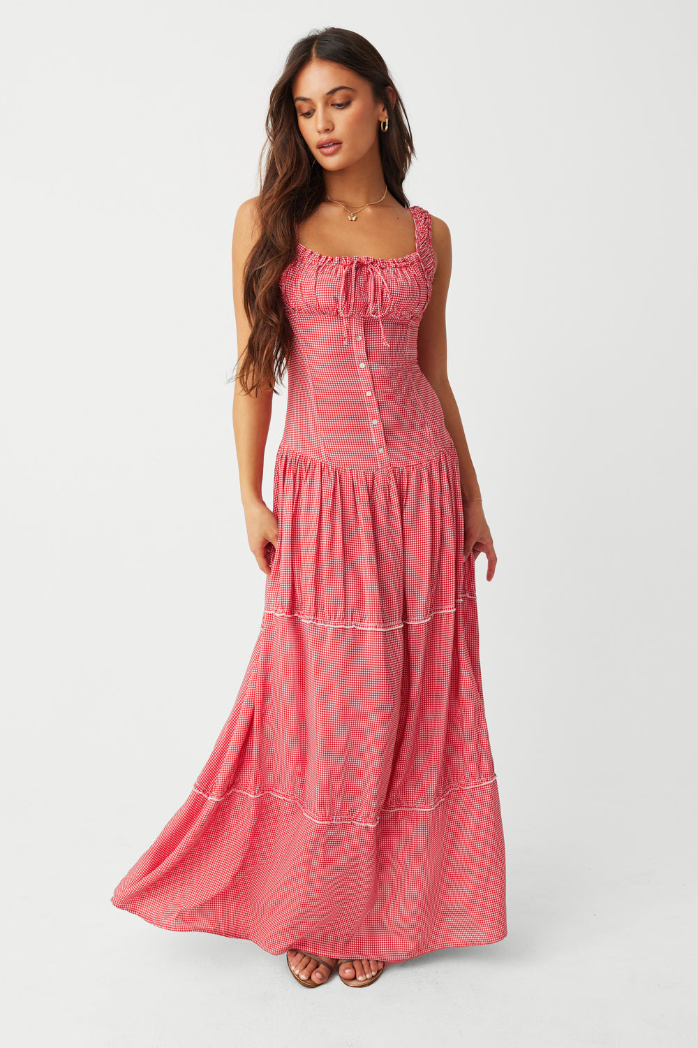 Christabelle Ruffle Maxi Dress  Ladybug Gingham