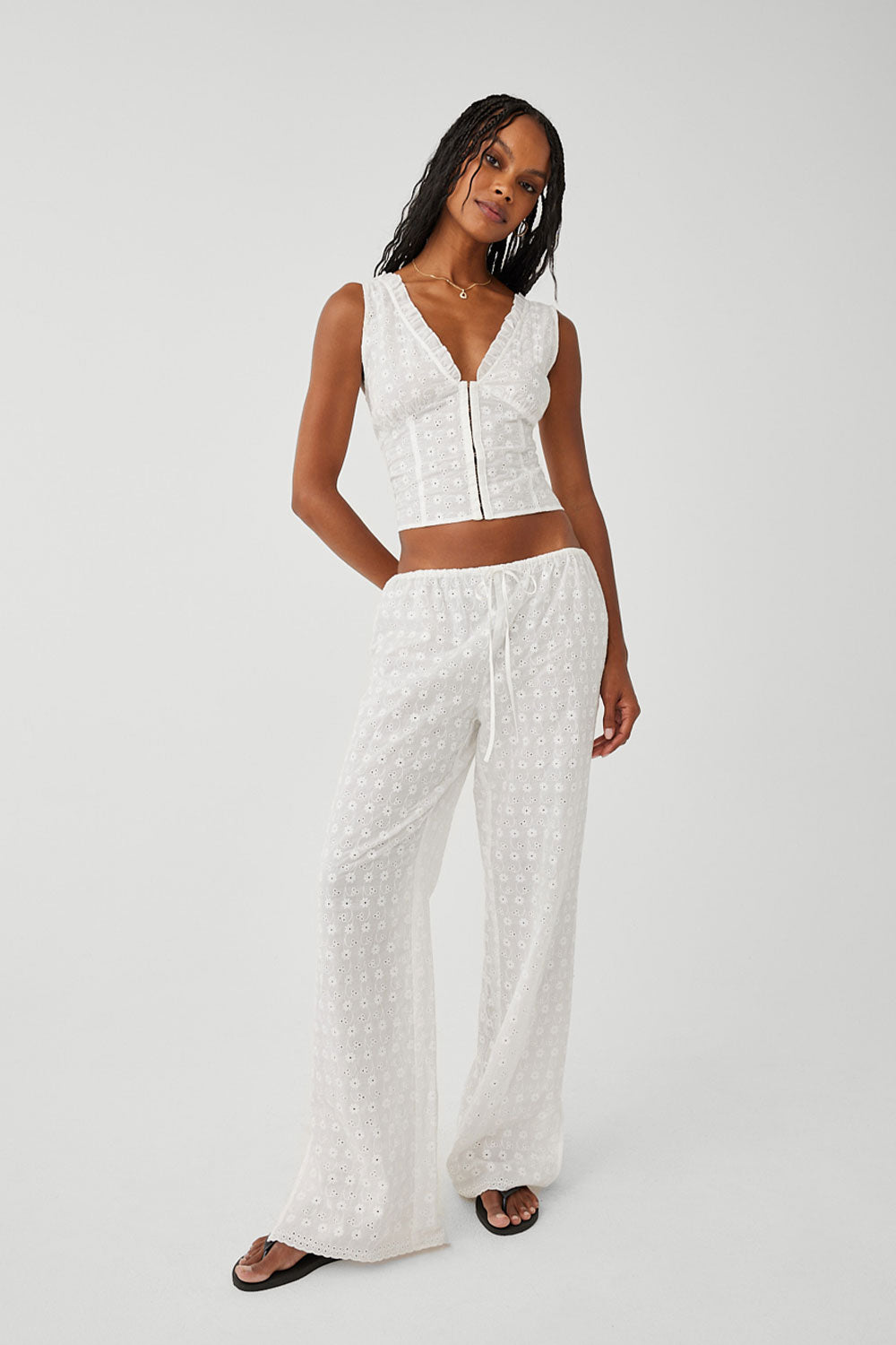 Daisy Eyelet Low Rise Pant  White