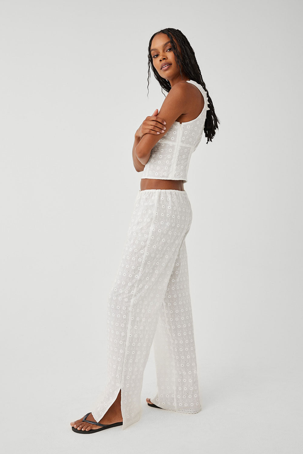 Daisy Eyelet Low Rise Pant  White