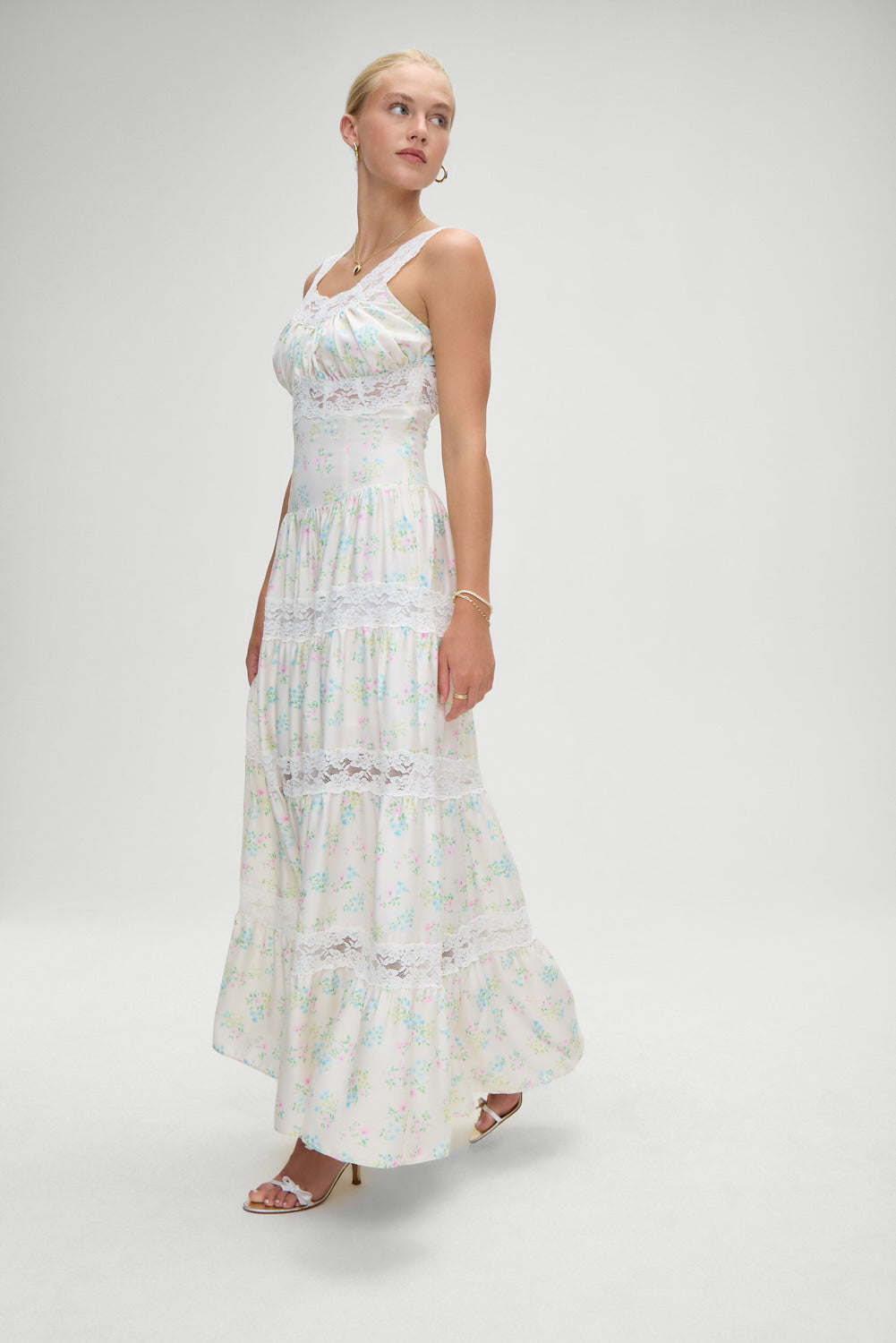Dakota Floral Satin Maxi Dress  French Riviera