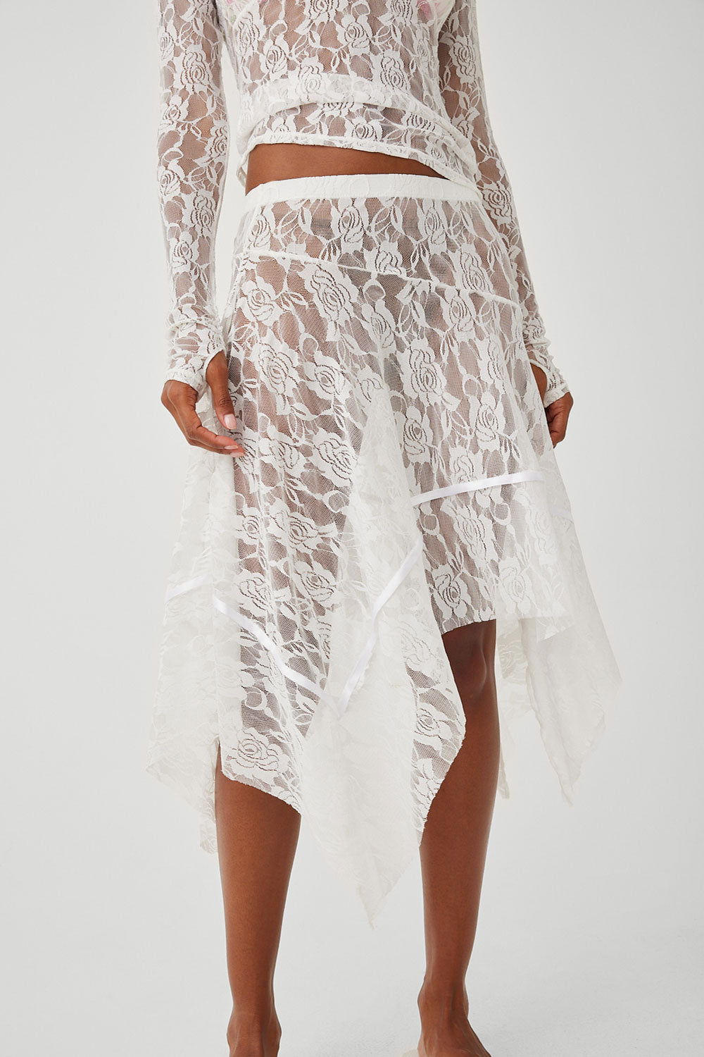 Day Lace Midi Skirt  White