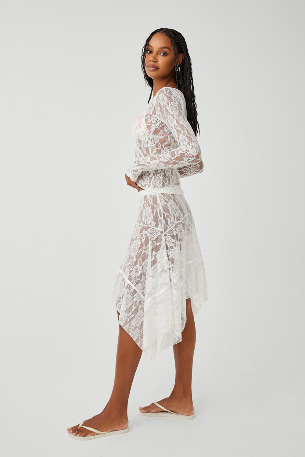 Day Lace Midi Skirt  White