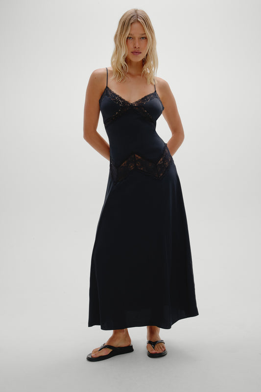 Product-Hover--Ethereal Satin Lace Maxi Dress - Meet Me At Dusk