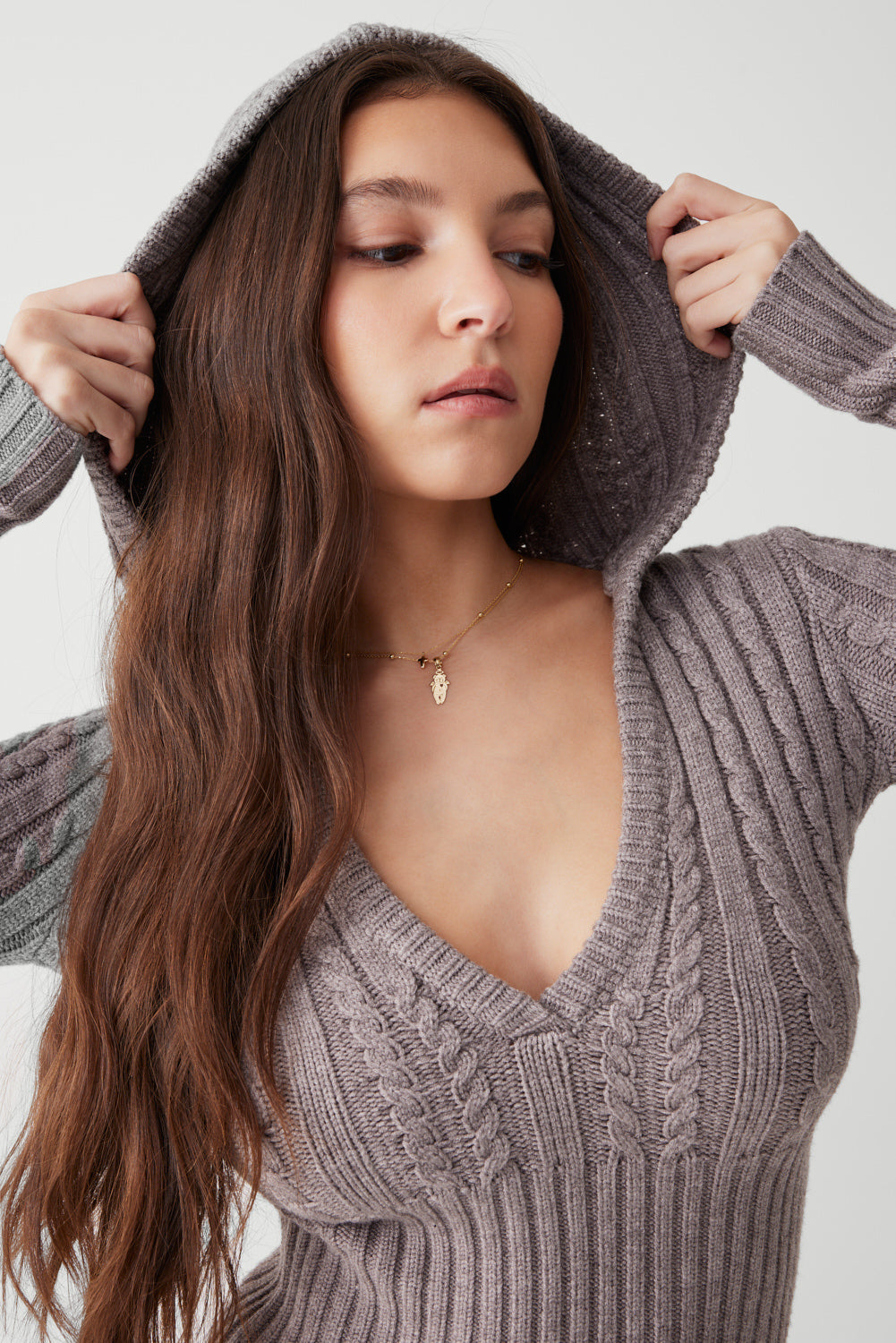 Evermore Cable Cloud Knit Sweater  Dark Pearl