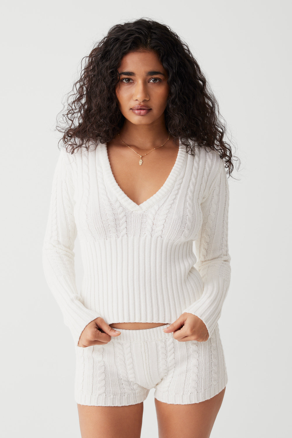 Evermore Cable Cloud Knit Sweater  Snow White