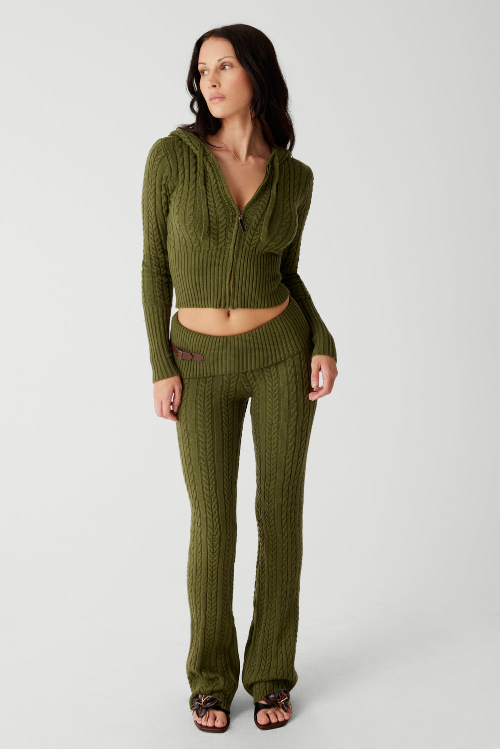 Fleur Cable Cloud Knit Pant  Jade Green