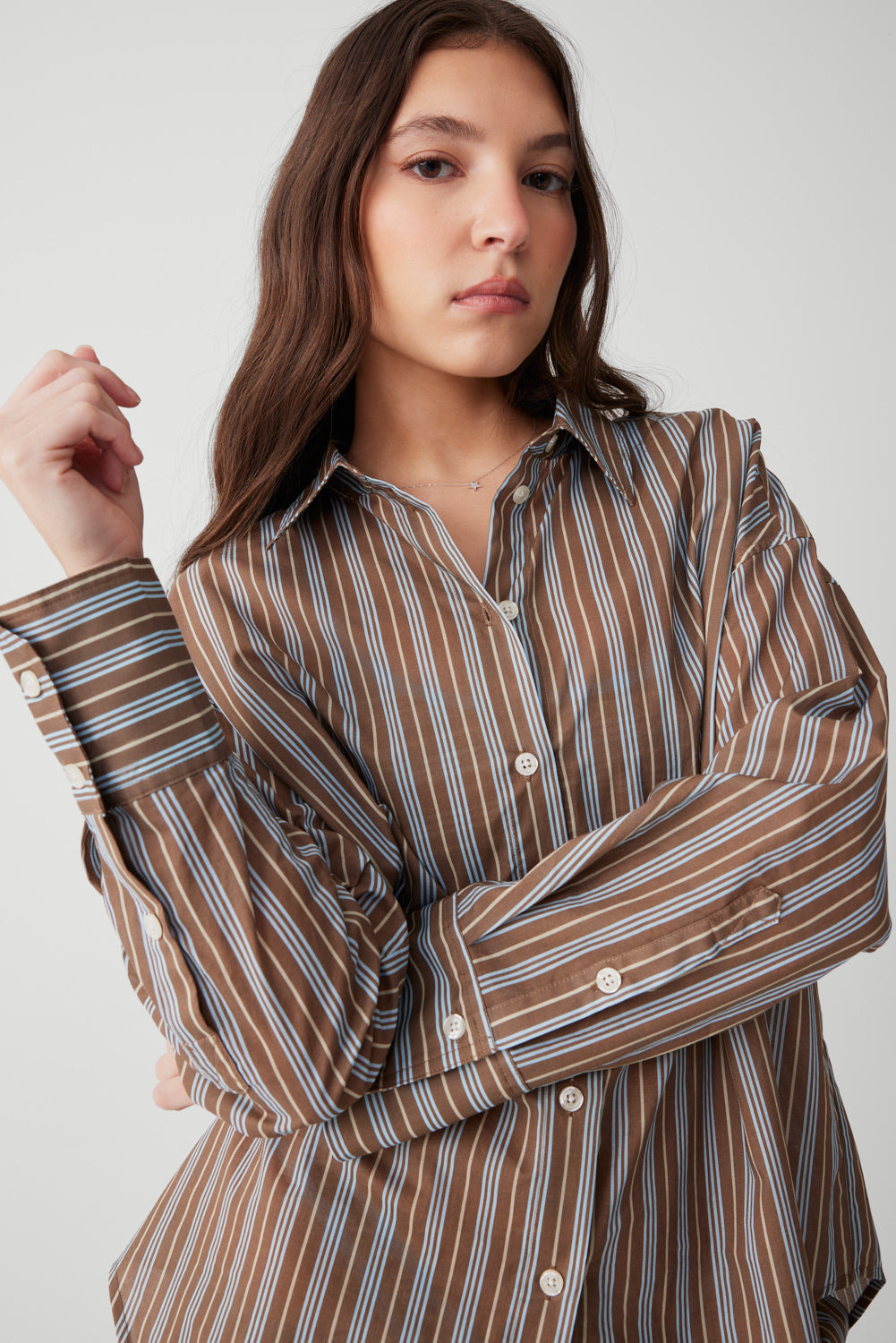 Griffin Striped Button Up Shirt - Ocean Stone