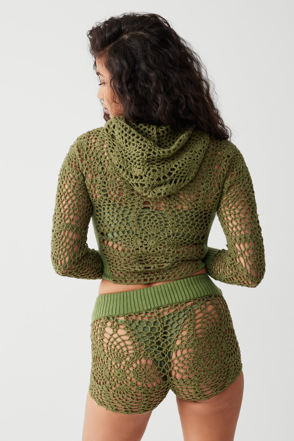 Lyla Crochet Zip Up Hoodie  Sea Moss