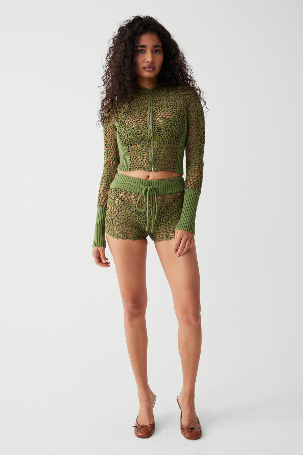 Lyla Crochet Zip Up Hoodie  Sea Moss