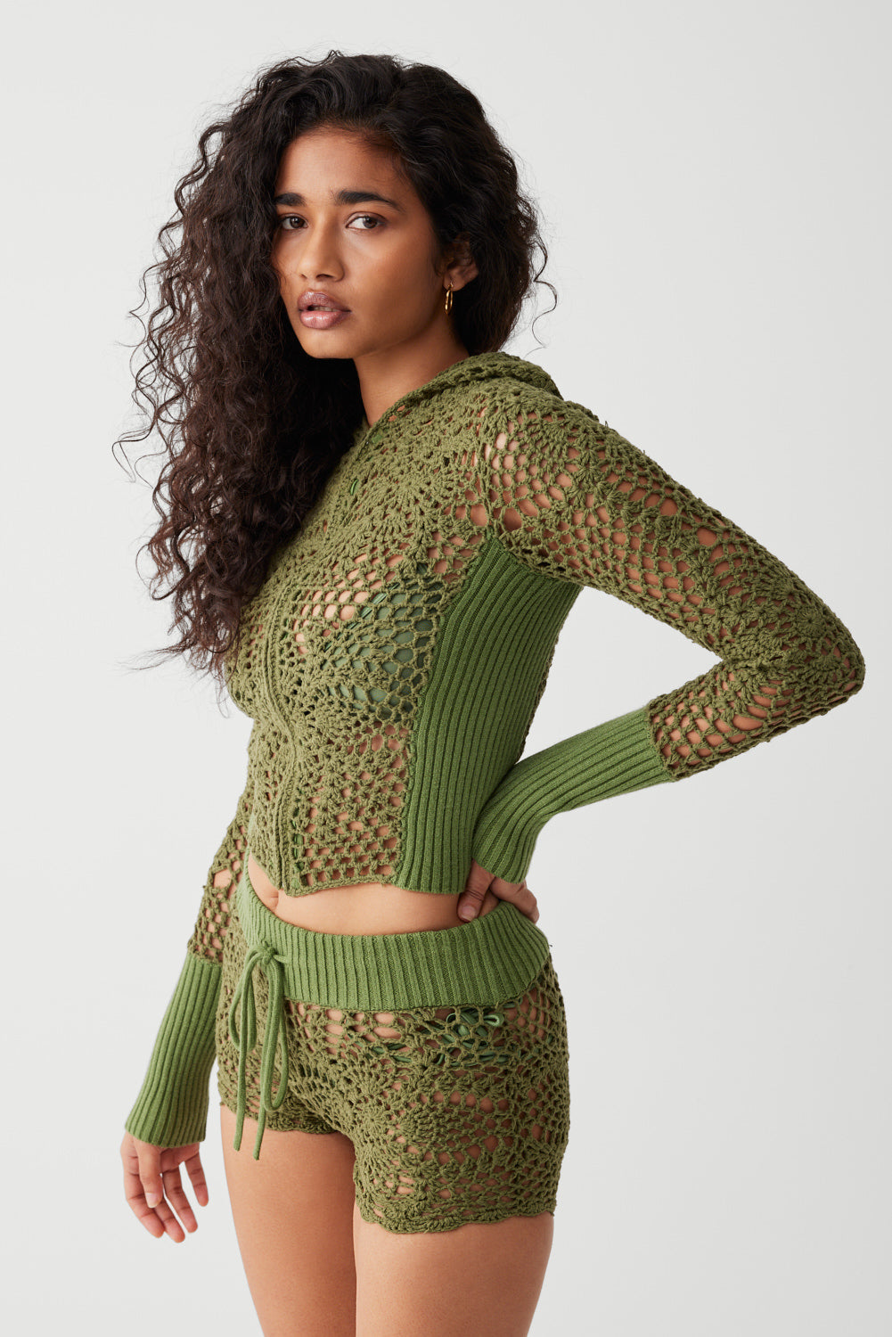 Lyla Crochet Zip Up Hoodie  Sea Moss