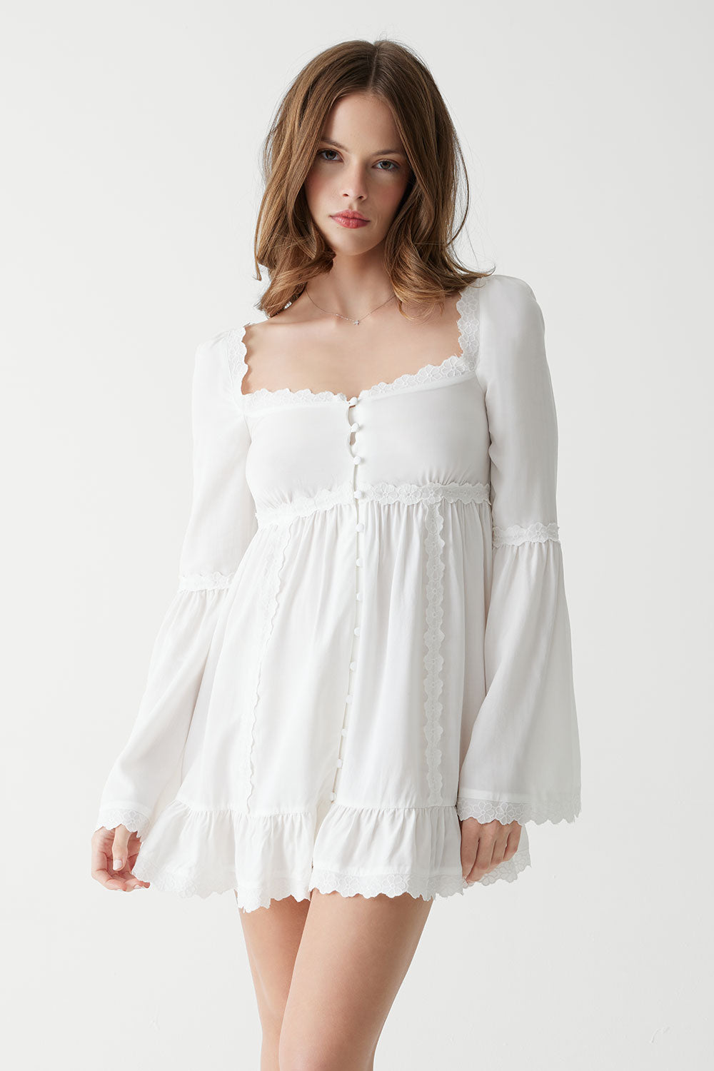 Sunflower Floral Embroidered Mini Dress  White