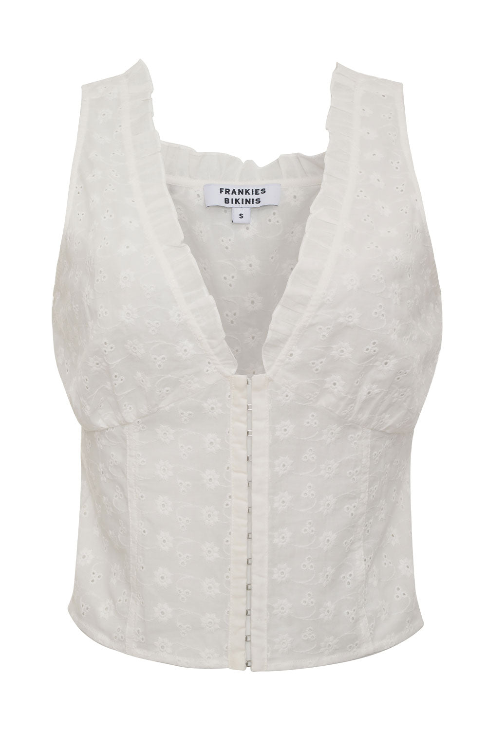 Tea Eyelet Ruffle Tank  White