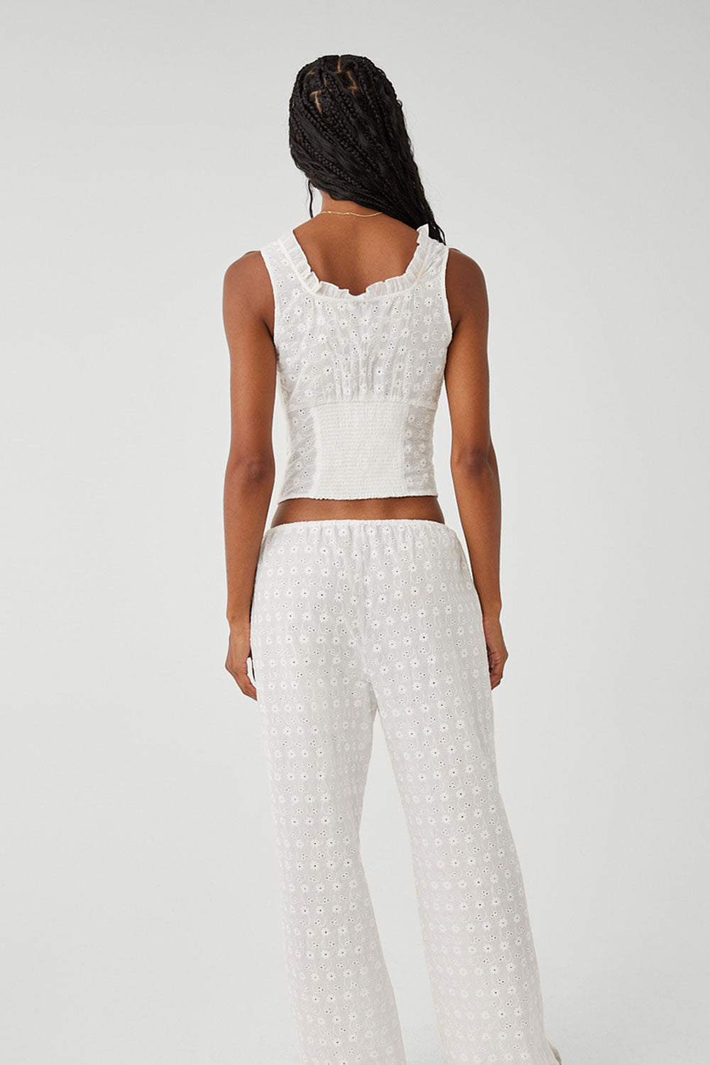 Tea Eyelet Ruffle Tank  White