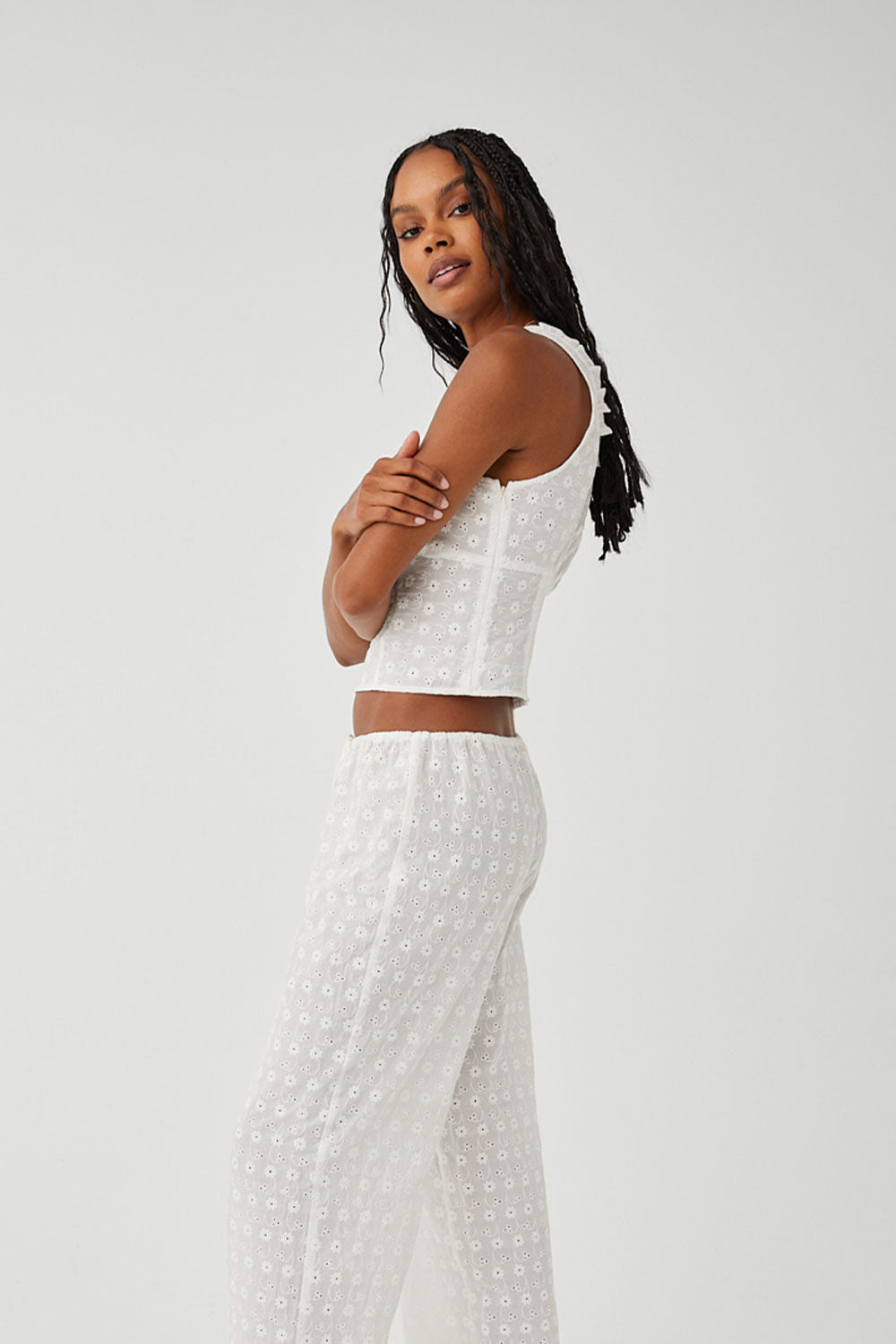 Tea Eyelet Ruffle Tank  White