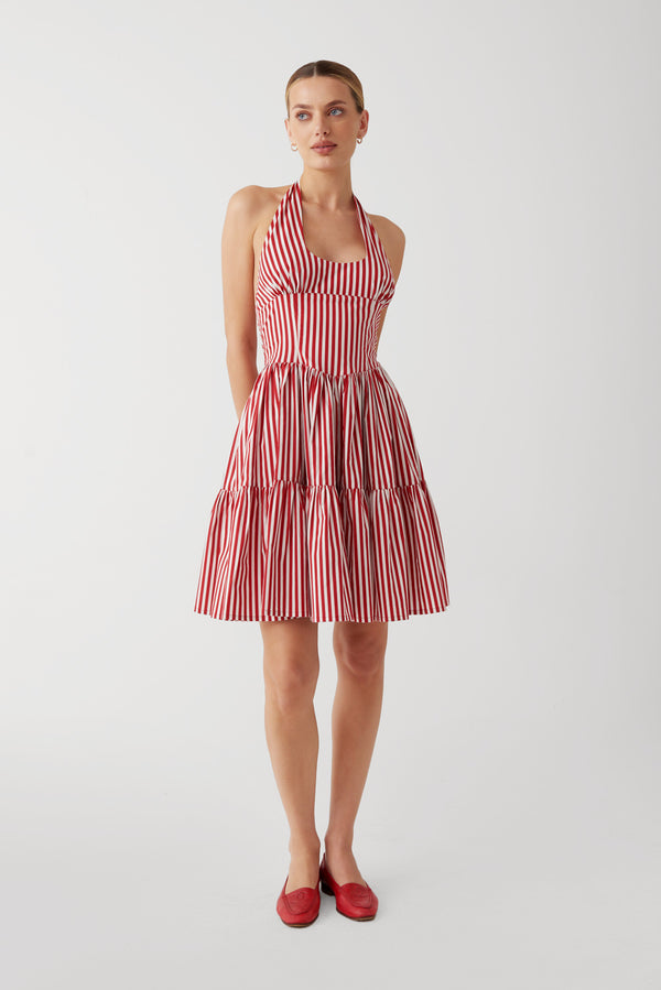 Tulsa Halter Midi Dress - Scarlet Stripe