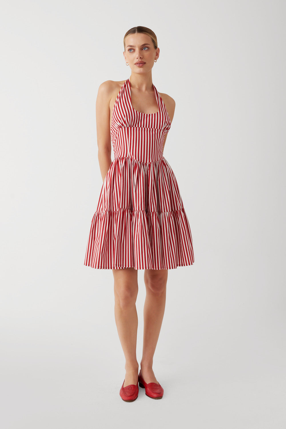 Tulsa Halter Midi Dress  Scarlet Stripe