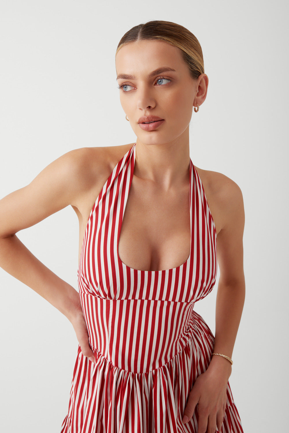 Tulsa Halter Midi Dress  Scarlet Stripe