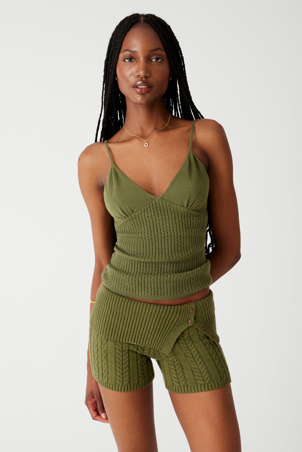Xavier Cable Cloud Knit Camisole  Jade Green
