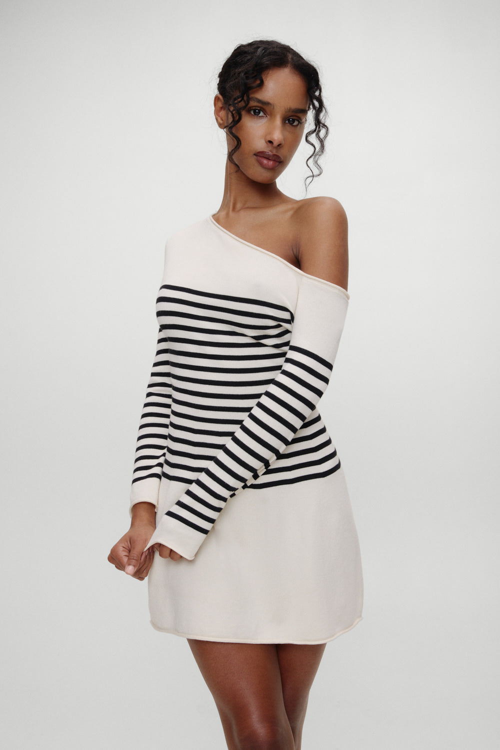 Boardwalk Off Shoulder Mini Dress  Ivory