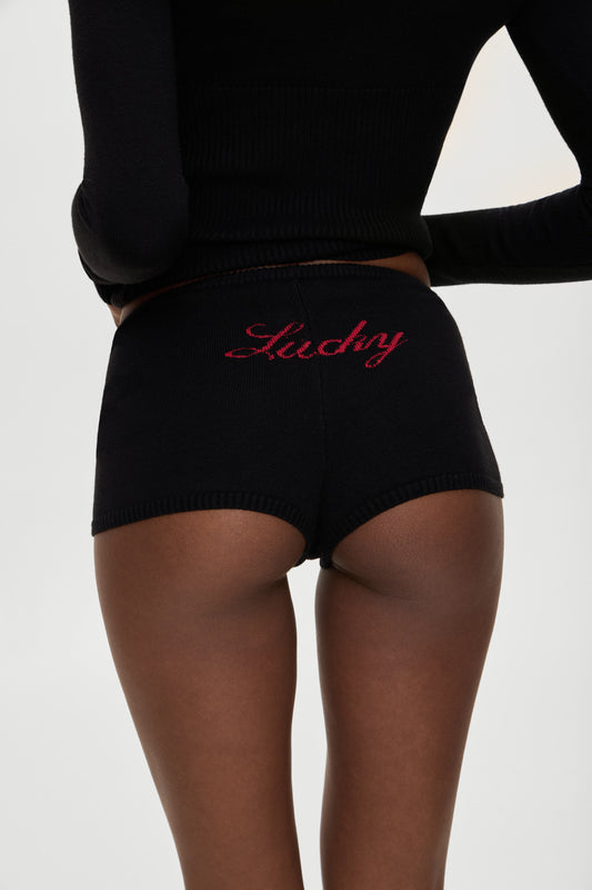 Product--BELLA HADID Bradley Knit Booty Shorts Lone Star Black