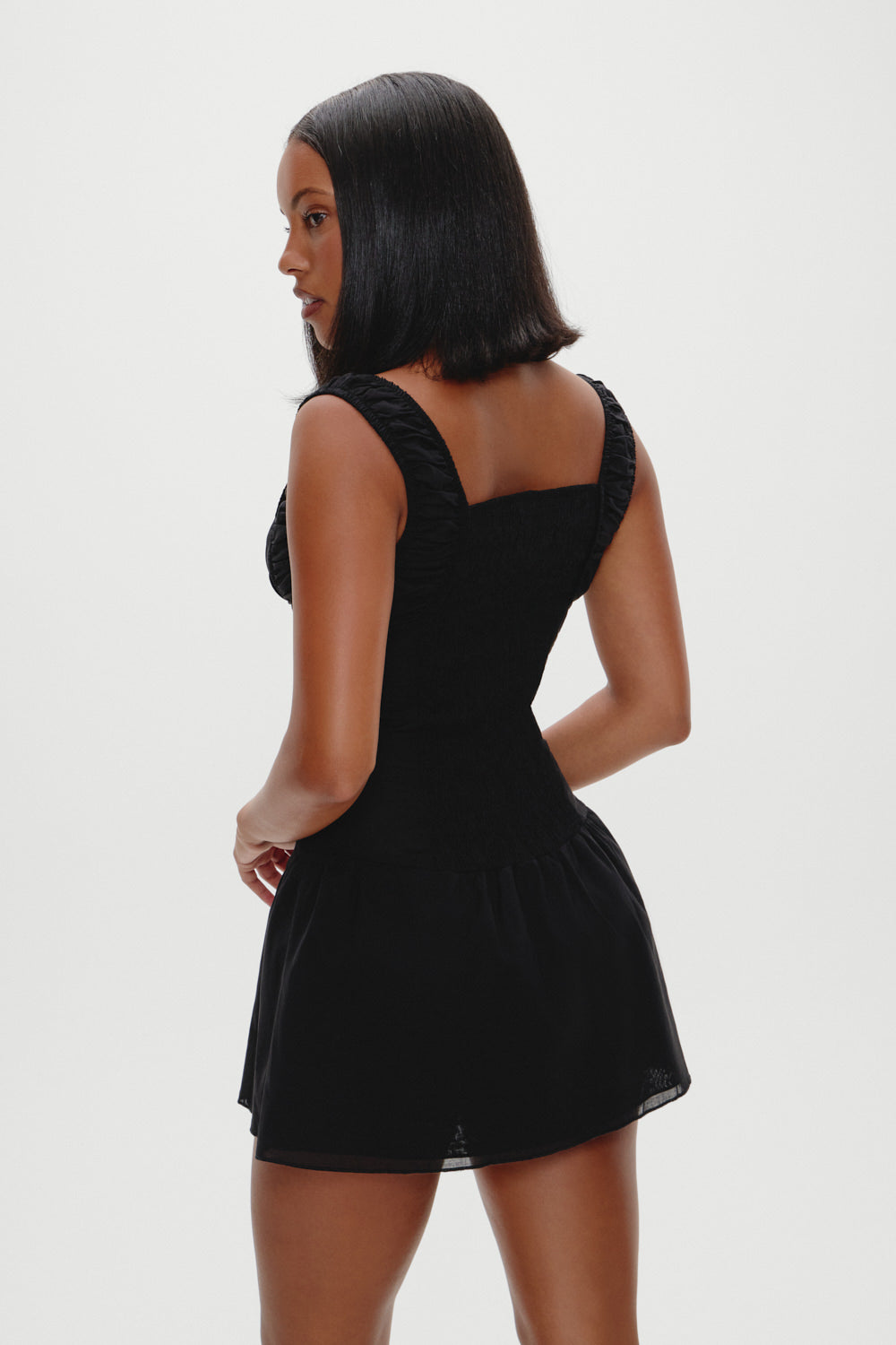 Christa Ruffle Mini Dress  Black