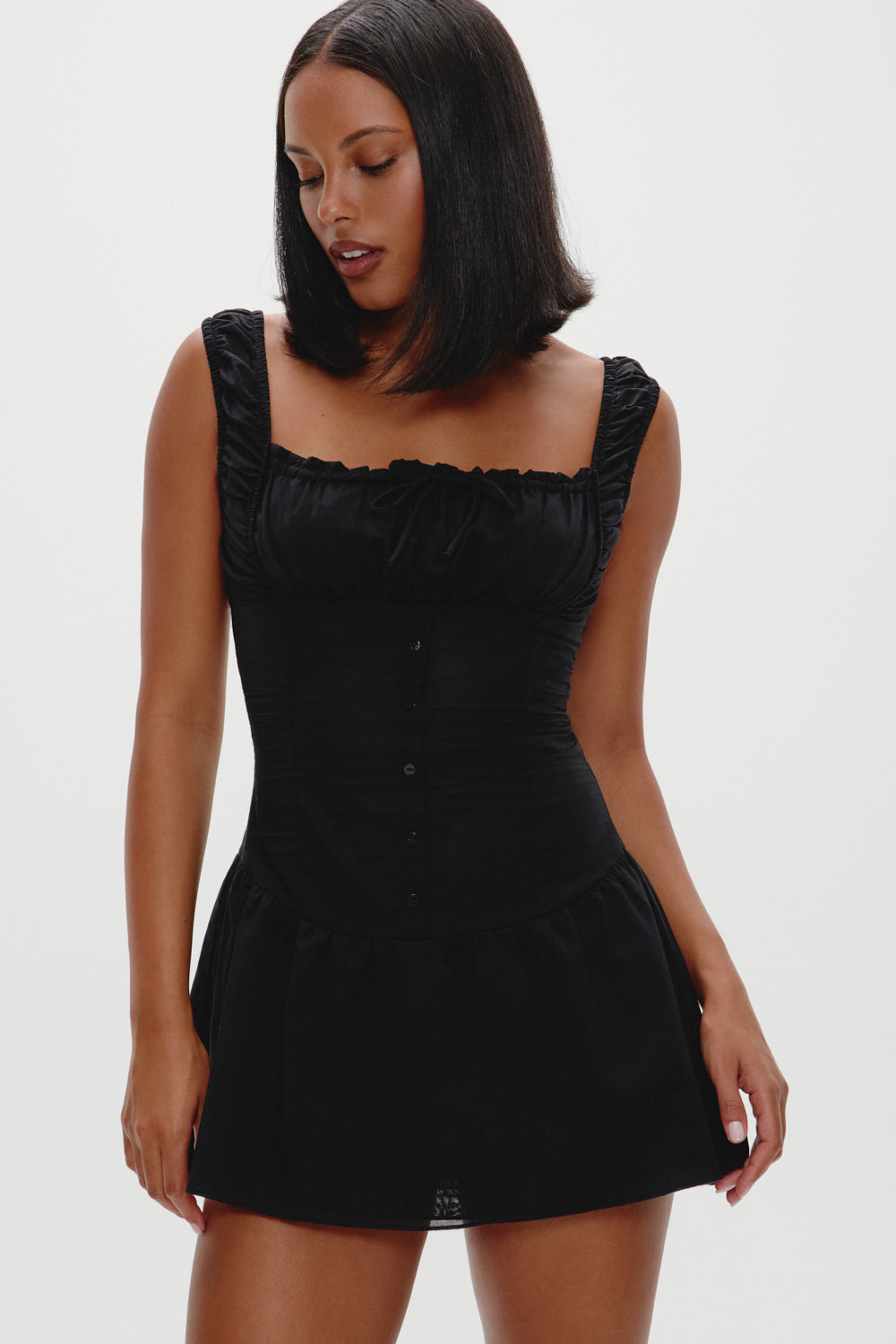 Christa Ruffle Mini Dress  Black