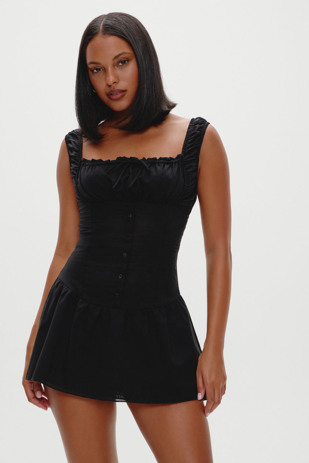 Christa Ruffle Mini Dress  Black