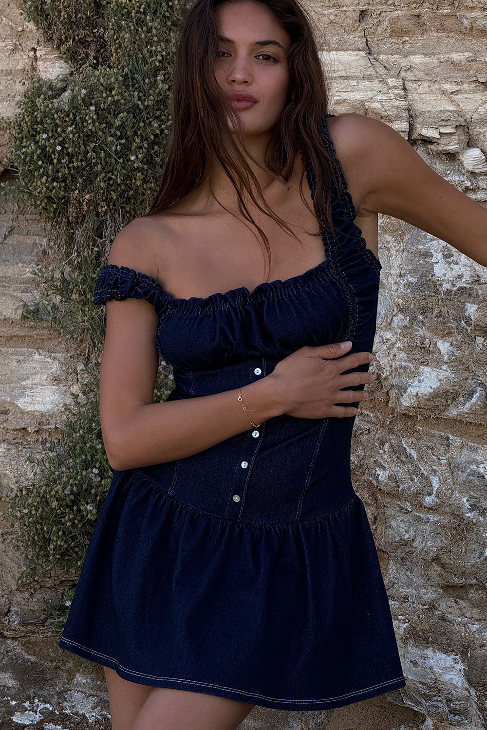 Christa Denim Mini Dress  Blue Denim