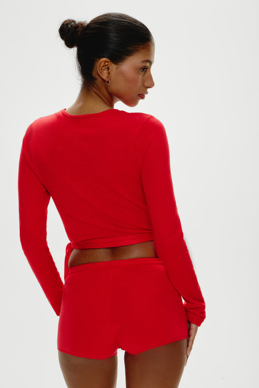 Product--Cuddle Knit Booty Shorts - Cherry