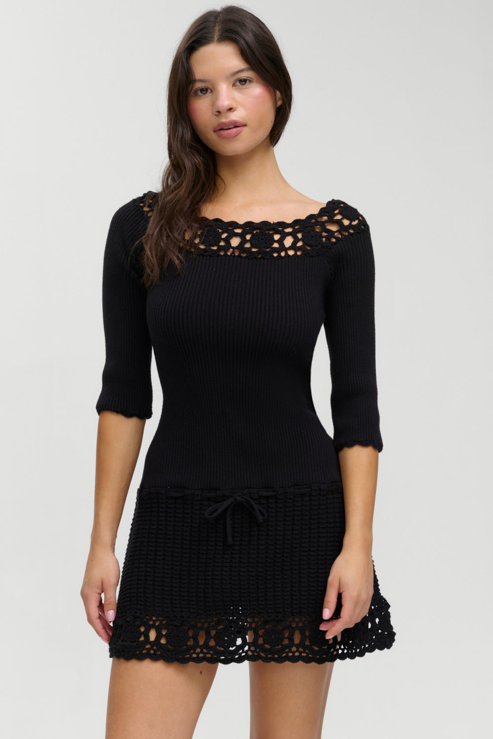 Frankies Bikinis - Kaia Crochet Knit Mini Dress - Black Frankies Bikinis - Kaia Crochet Knit Mini Dress - Black