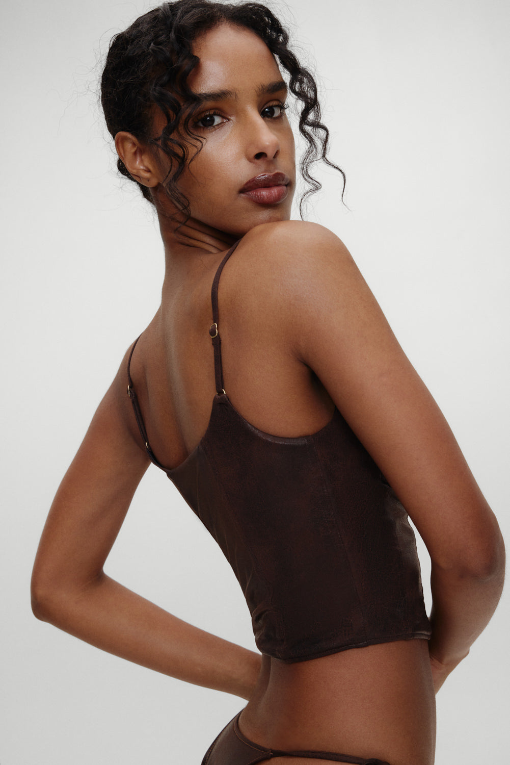 x BELLA HADID Ranch Corset Bikini Top  Cocoa