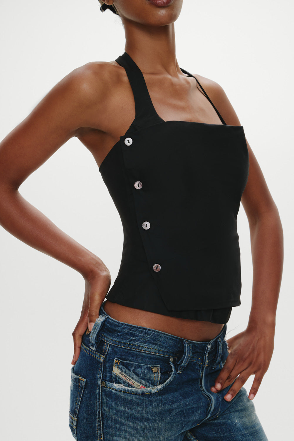 Sterling Cotton Wrap Halter Top  Midnight Serenade