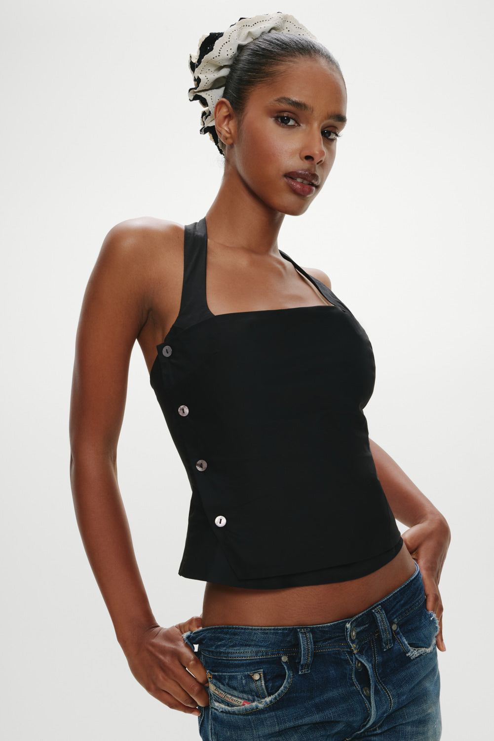 Sterling Cotton Wrap Halter Top  Midnight Serenade