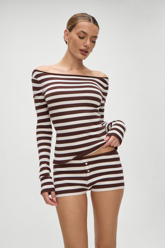 Product--Theo Striped Knit Sweater Brown Sugar Stripe