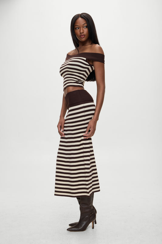 Product-Hover--BELLA HADID Tucker Knit Midi Skirt Cowboy Stripe