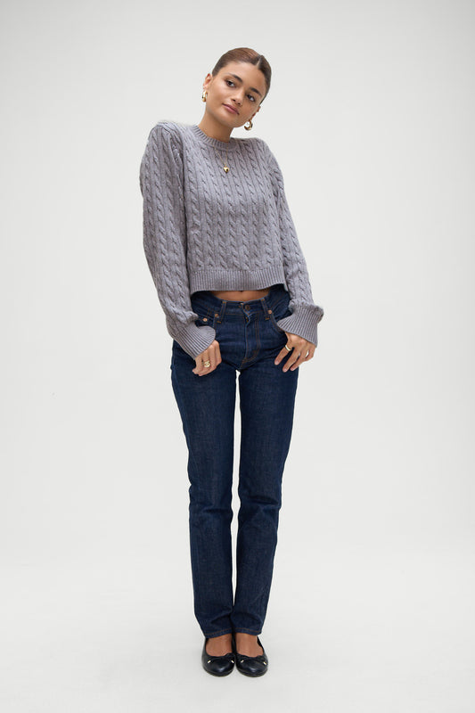 Product-Hover--Varsity Cable Knit Sweater Rain Cloud