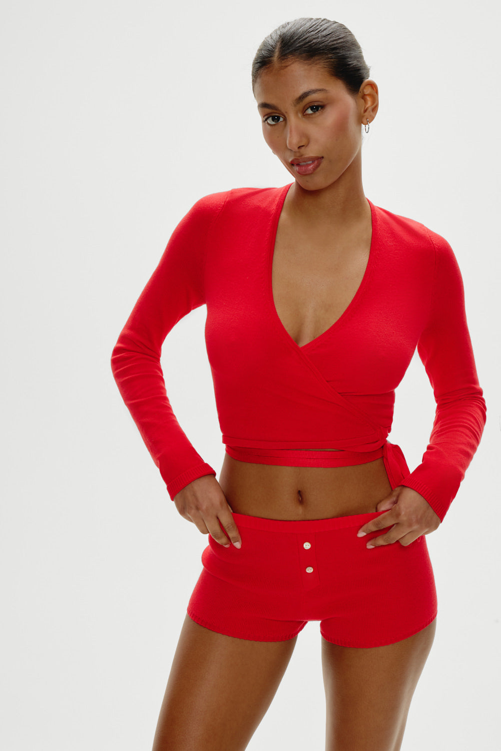 Whisper Long Sleeve Wrap Top  Cherry