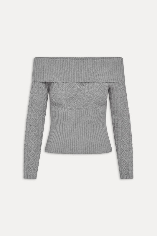Jazz Off The Shoulder Knit Sweater - Cloud Cover by Frankies Bikinis