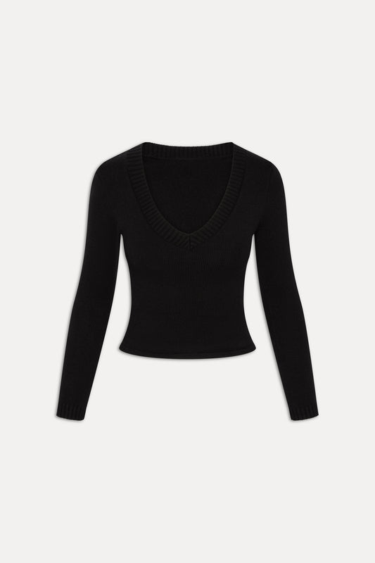 Kit V Neck Knit Sweater - Black by Frankies Bikinis